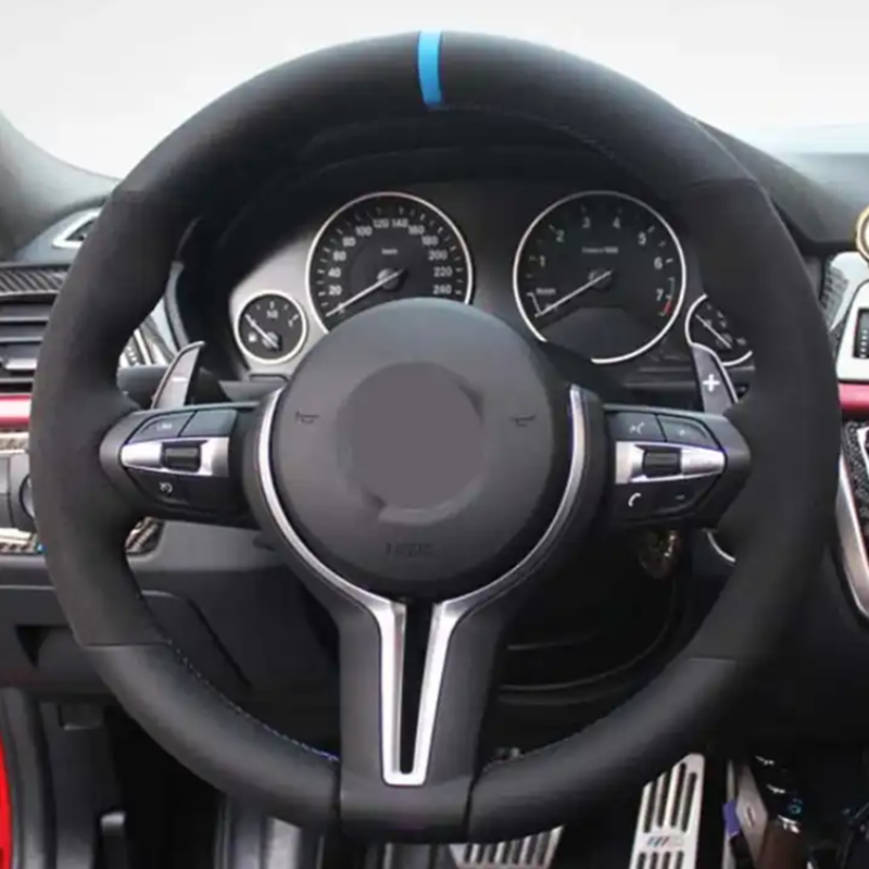 GKMHIR Custom Steering Wheel Cover for BMW M Sport F30 F31 F34 X1 F48 - Genuine Leather Suede DIY Wr